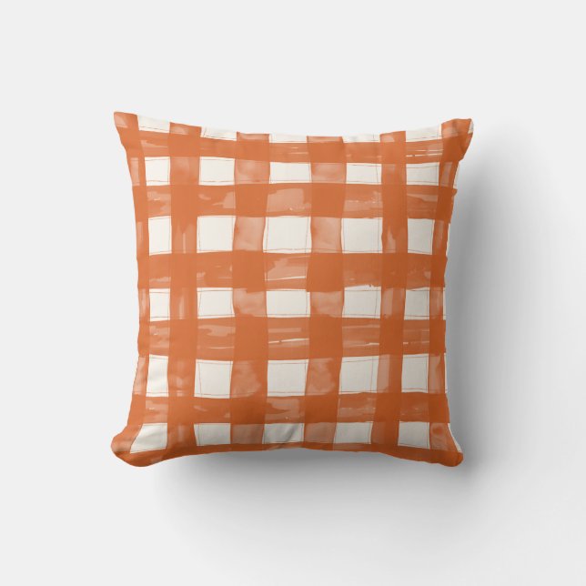 Hand-painted Gingham Throw Pillow (Front)