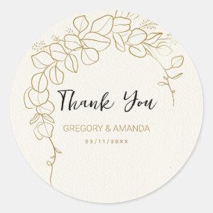 Hand Painted Gold Leaves Frame Classic Round Sticker