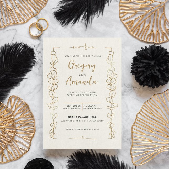 Hand Painted Gold Leaves Frame Wedding Invitation (Creator Uploaded)