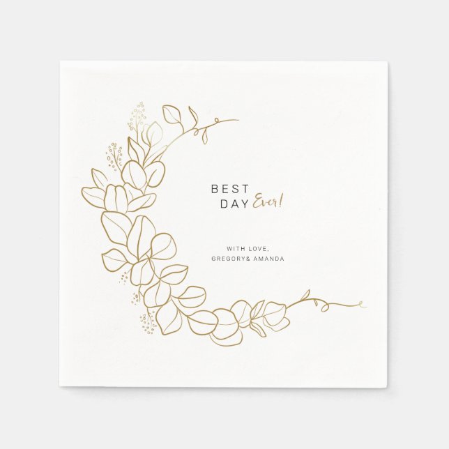 Hand Painted Gold Leaves Frame Wedding Napkin (Front)