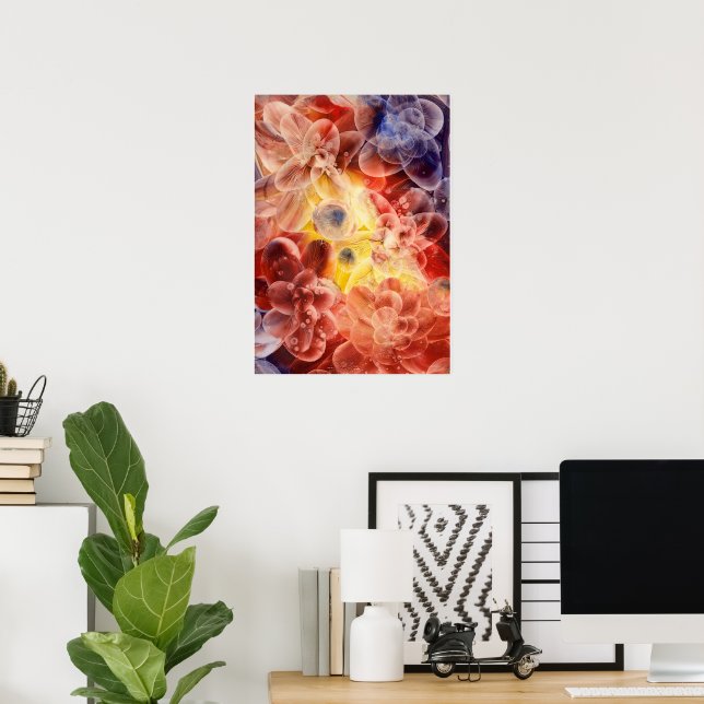 Hand Painted Gouache Floral Abstract Poster (Home Office)