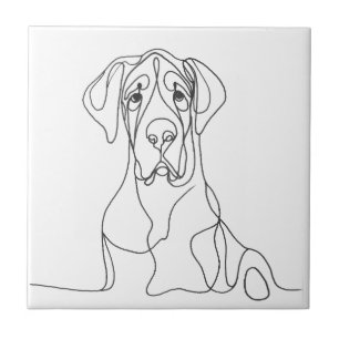 Hand Painted Great Dane Line Art Tile