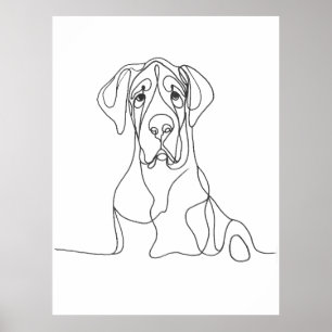Hand Painted Great Dane Line Illustration Poster