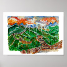 Hand Painted Great Wall of China Watercolor Art