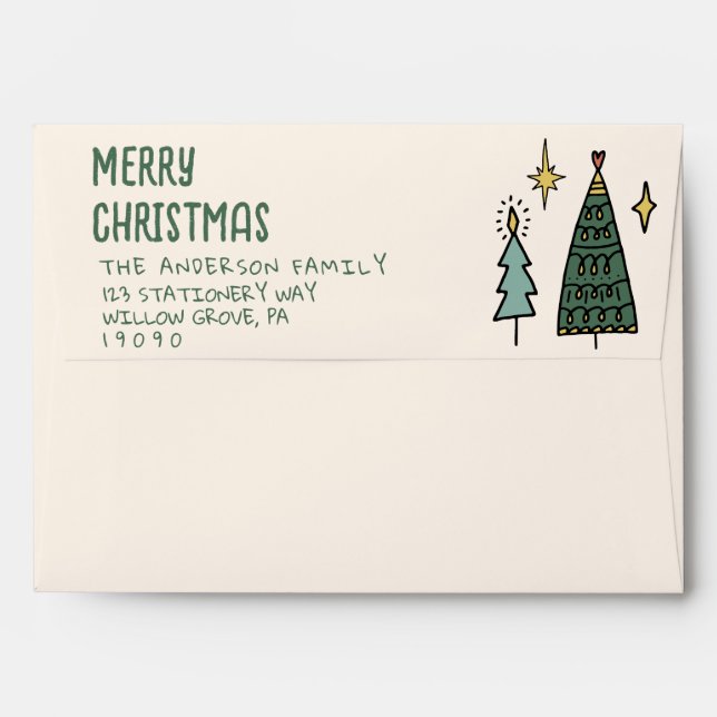 Hand Painted Green Abstract Merry Christmas Trees Envelope (Back (Top Flap))
