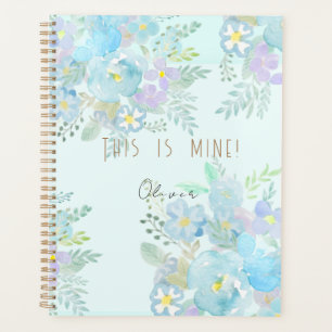 hand painted green blue abstract flowers pattern planner