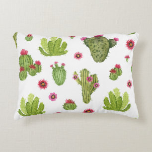 Hand Painted Green Cactus Pattern Decorative Cushion