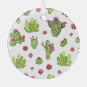 Hand Painted Green Cactus Pattern Glass Tree Decoration