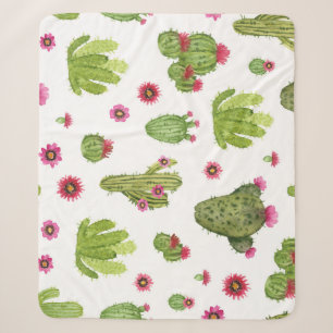 Hand Painted Green Cactus Pattern Sherpa Blanket