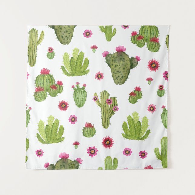 Hand Painted Green Cactus Pattern Tapestry (Front)