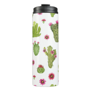 Hand Painted Green Cactus Pattern Thermal Tumbler