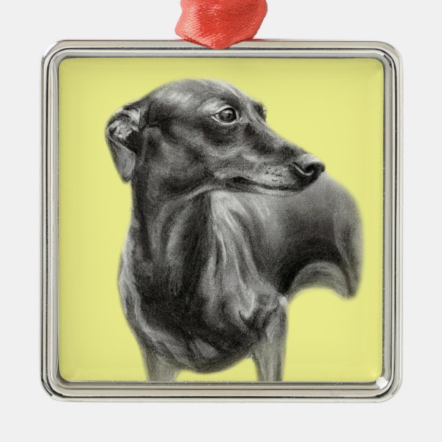Hand Painted Greyhound Artwork Metal Tree Decoration (Front)