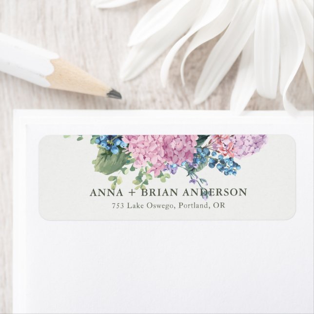 Hand-painted Hydrangea Wedding Return Address (Insitu)