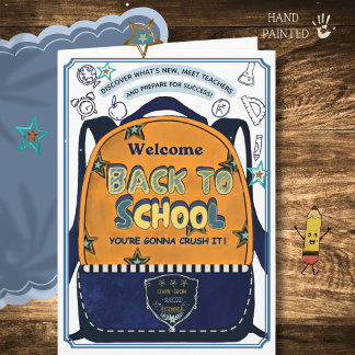 Hand-Painted Illustration Bookbag | Back to School Holiday Card