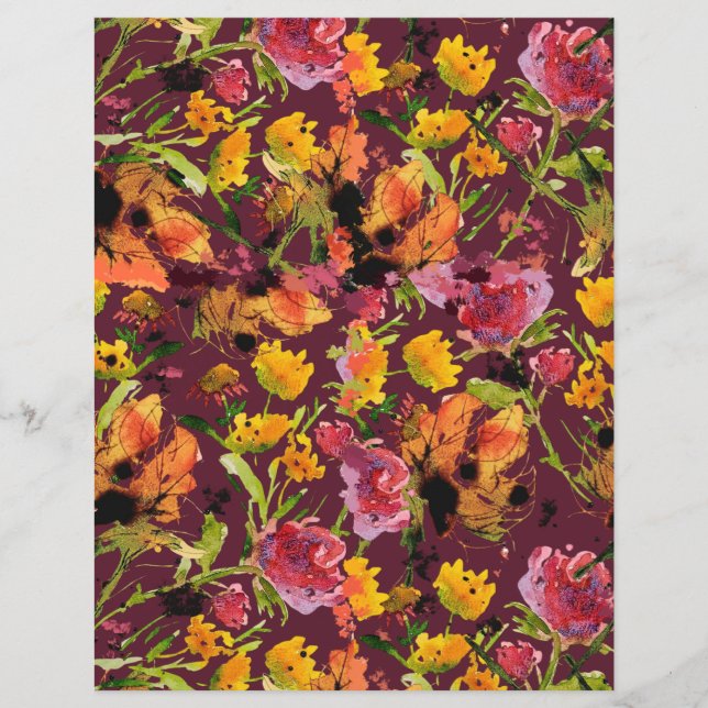 Hand-Painted Ink Florals Paper Sheet (Front)