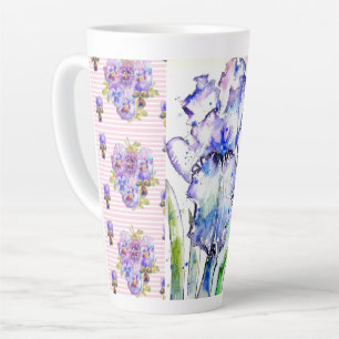 Hand Painted Iris Irises Flower Floral Watercolor Latte Mug