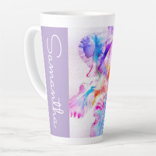 Hand Painted Iris Irises Flower Floral Watercolor Latte Mug
