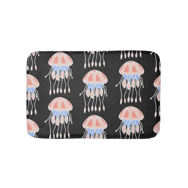 Hand-painted jellyfish, vibrant vintage pattern. bath mat (Front)