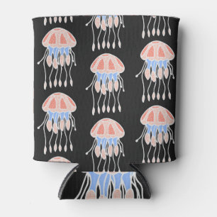 Hand-painted jellyfish, vibrant vintage pattern. can cooler