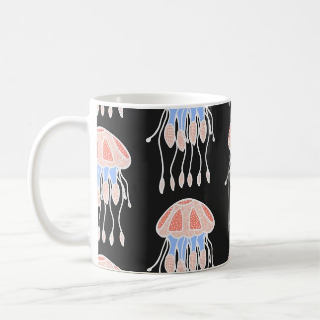 Hand-painted jellyfish, vibrant vintage pattern. coffee mug (Left)