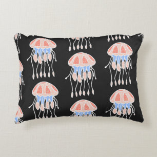 Hand-painted jellyfish, vibrant vintage pattern. decorative cushion