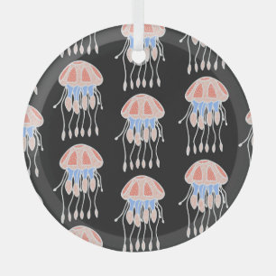 Hand-painted jellyfish, vibrant vintage pattern. glass tree decoration