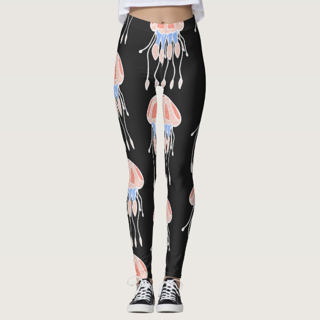 Hand-painted jellyfish, vibrant vintage pattern. leggings (Front)