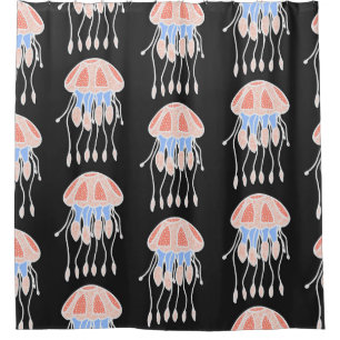 Hand-painted jellyfish, vibrant vintage pattern. shower curtain