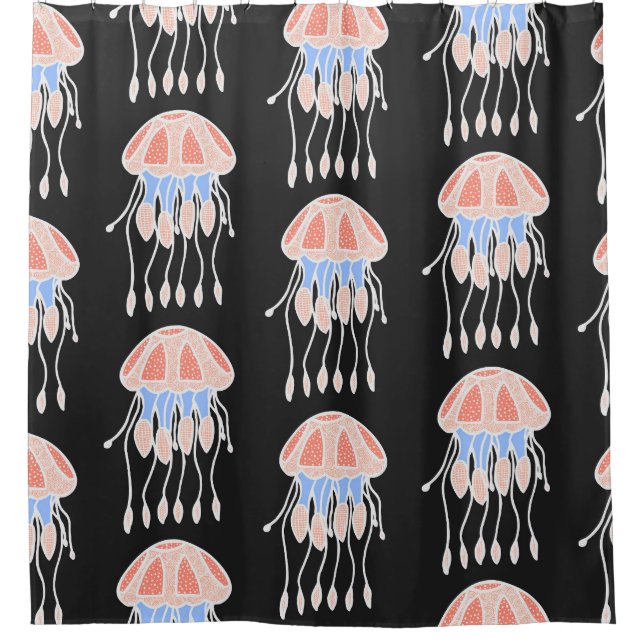 Hand-painted jellyfish, vibrant vintage pattern. shower curtain (Front)