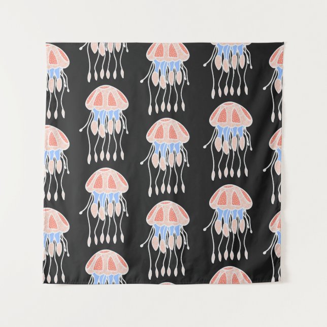 Hand-painted jellyfish, vibrant vintage pattern. tapestry (Front)