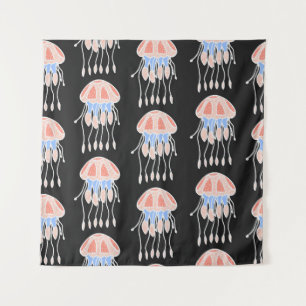 Hand-painted jellyfish, vibrant vintage pattern. tapestry
