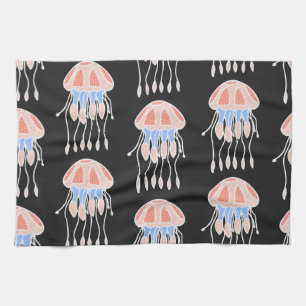 Hand-painted jellyfish, vibrant vintage pattern. tea towel