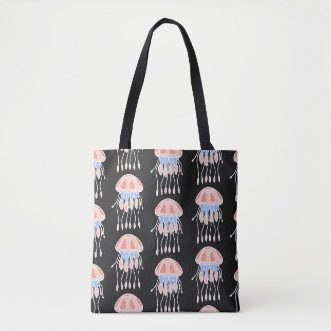 Hand-painted jellyfish, vibrant vintage pattern. tote bag (Front)
