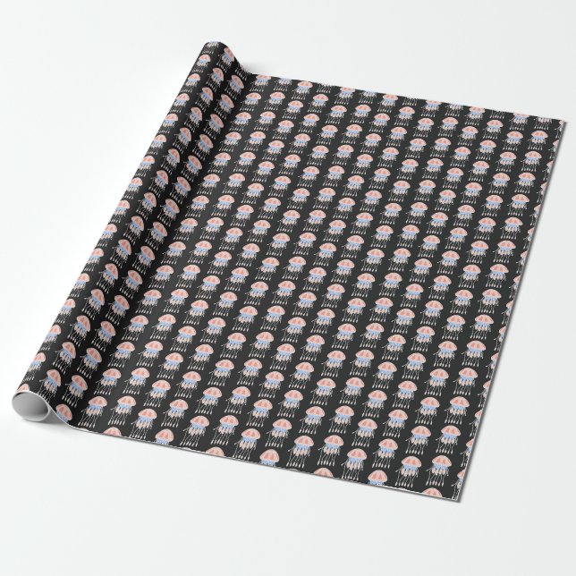 Hand-painted jellyfish, vibrant vintage pattern. wrapping paper (Unrolled)