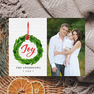 Hand-Painted Joyful Holiday Wreath Photo Postcard