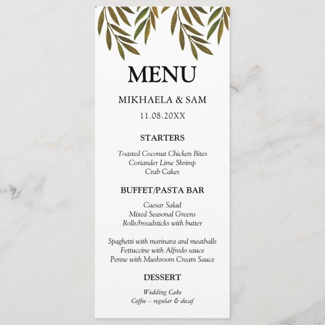Hand painted leaves Menu Card (Front)