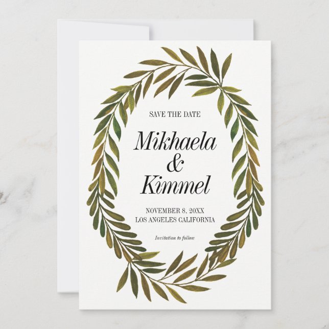 Hand painted Leaves Save the Date Invitation (Front)