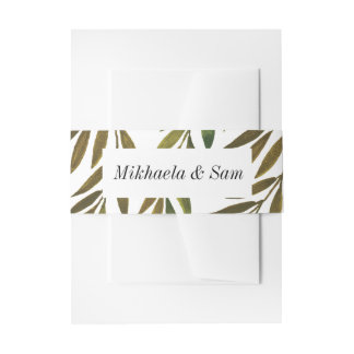 Hand painted leaves Wedding Invitation Belly Band