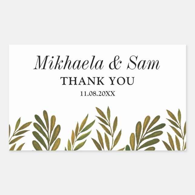 Hand painted leaves Wedding Rectangular Sticker (Front)
