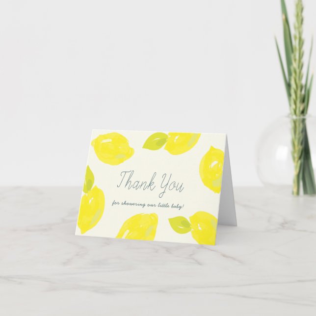 Hand-Painted Lemon Blue Baby Shower Thank You Card (Front)