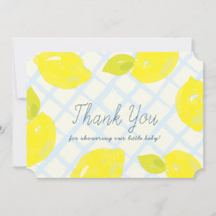 Hand-Painted Lemon Blue Checks Baby Shower Thank You Card