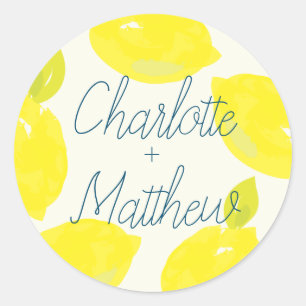 Hand Painted Lemon Citrus Name Wedding Classic Round Sticker