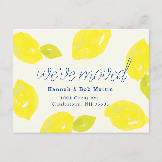 Hand Painted Lemon Moving Announcement Postcard (Front)