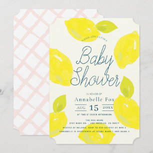 Hand Painted Lemon Pink Baby Shower Invitation