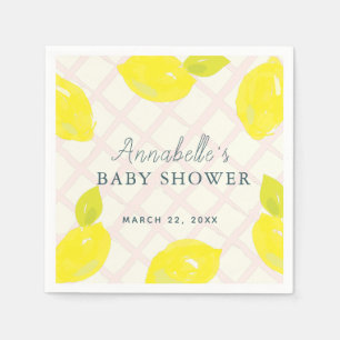 Hand-Painted Lemon Pink Baby Shower Napkins