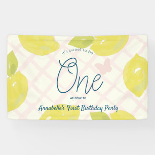 Hand Painted Lemon & Pink Check First Birthday Banner