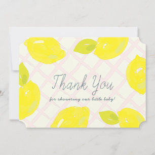 Hand-Painted Lemon Pink Checks Baby Shower Thank You Card