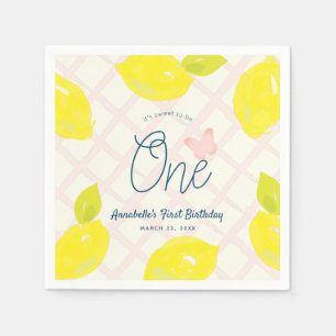 Hand-Painted Lemon Pink Girl 1st Birthday Napkin