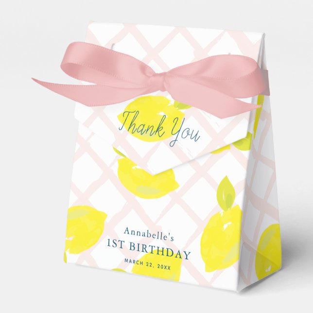 Hand Painted Lemon Pink Girl Birthday Thank You Favour Box (Front Side)