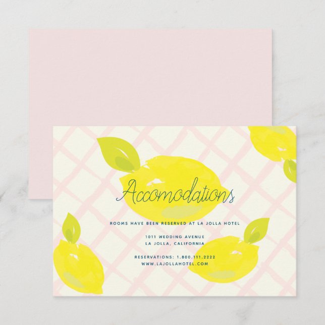 Hand Painted Lemon Wedding Accomodation Card (Front/Back)